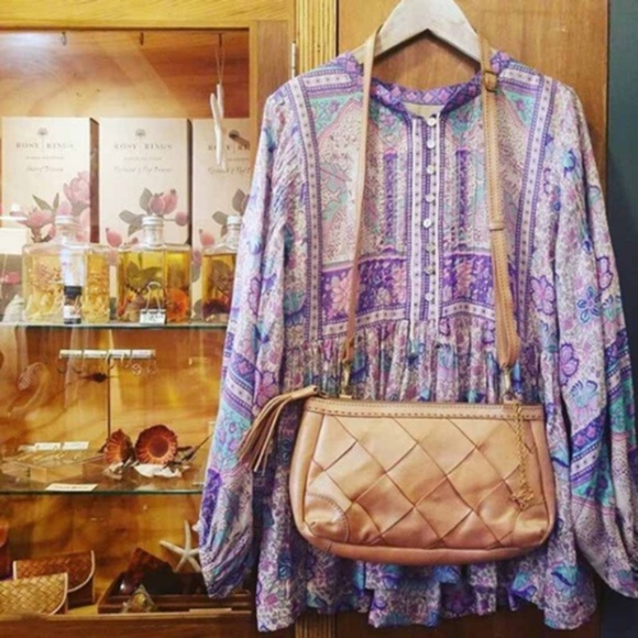 Boho gypsy button purple tie Balloon Sleeve Blouse - Picture 4 of 4